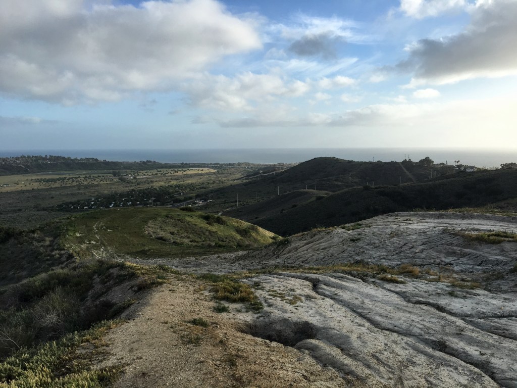 Fire damage atop a hill overlooking Camp Pendleton and San Onofre State Beach